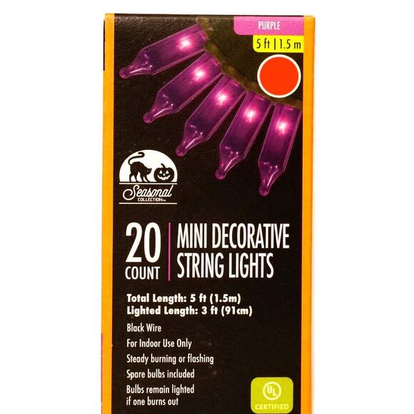 Seasonal Halloween Mini String Lights 20 Purple Bulbs 5 Ft Indoor Wreaths Crafts - Picture 2 of 2